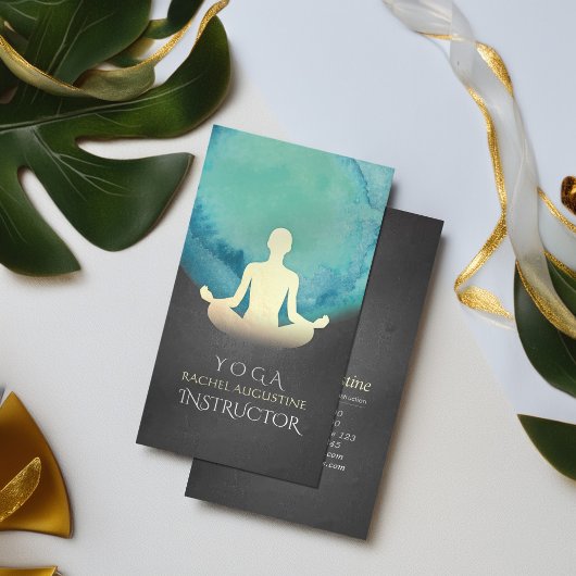 Yoga Instructor Blauwgroen Black Gold Meditation P Visitekaartje