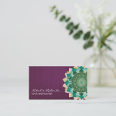 Yoga Instructor Blauwgroen Mandala Flower  Paars Visitekaartje (Staand voorkant)