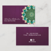 Yoga Instructor Blauwgroen Mandala Flower  Paars Visitekaartje (Voorkant / Achterkant)