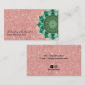 Yoga Instructor Blauwgroen Roos Gold Glitter Manda Visitekaartje (Voorkant / Achterkant)