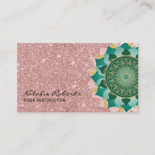 Yoga Instructor Blauwgroen Roos Gold Glitter Manda Visitekaartje (Voorkant)