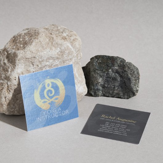 Yoga Instructor Blue & Gold Meditation Pose ZEN OM Vierkante Visitekaartje