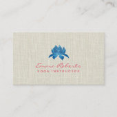 Yoga Instructor Blue Lotus Elegant Linen Visitekaartje (Voorkant)