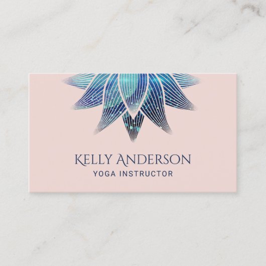 Yoga Instructor Blue Lotus Floral Mandala Blush Visitekaartje (Voorkant)