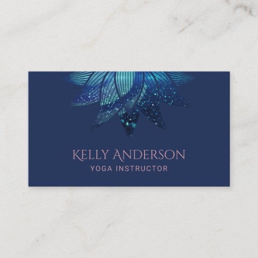 Yoga Instructor Blue Lotus Star Mandala Navy Visitekaartje (Voorkant)