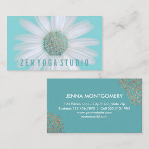 Yoga Instructor Boho Daisy Gold Mandalas op Aqua Visitekaartje