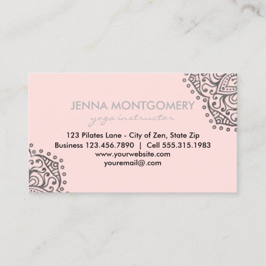 Yoga Instructor Boho | Roze Silver Mandala Elegant Visitekaartje (Achterkant)