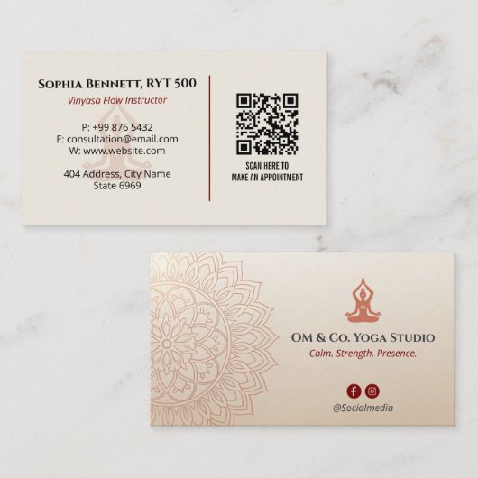 Yoga Instructor Business | Calm Brown Mandala Visitekaartje (Voorkant / Achterkant)