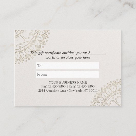 YOGA Instructor Cadeaubon Blue Gold Mandala Kortingskaartje (Achterkant)