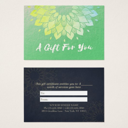 YOGA Instructor Cadeaubon Gold Foil Mandala Visitekaartje (Voorkant /achterkant)