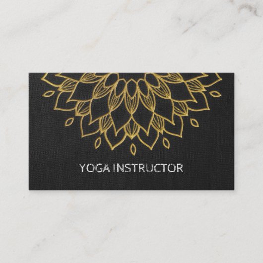 YOGA Instructor Chic Embroidery Black Gold Floral Visitekaartje (Voorkant)