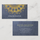 YOGA Instructor Chic Embroidery Blue Gold Floral Visitekaartje (Voorkant / Achterkant)