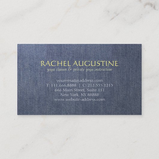 YOGA Instructor Chic Embroidery Blue Gold Floral Visitekaartje (Achterkant)