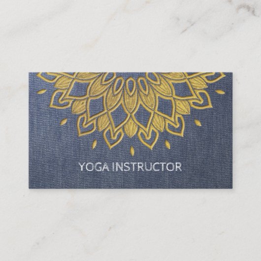 YOGA Instructor Chic Embroidery Blue Gold Floral Visitekaartje (Voorkant)