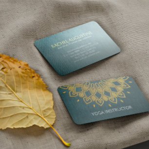 YOGA Instructor Chic Embroidery Green Gold Floral Visitekaartje