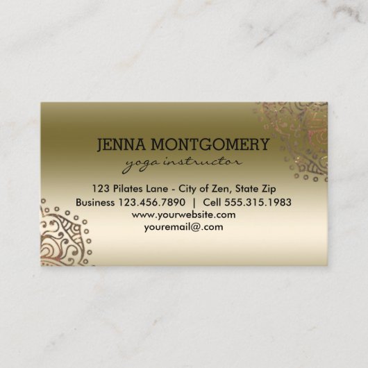 Yoga Instructor Chic Gold | Boho Mandala Pattern Visitekaartje (Voorkant)