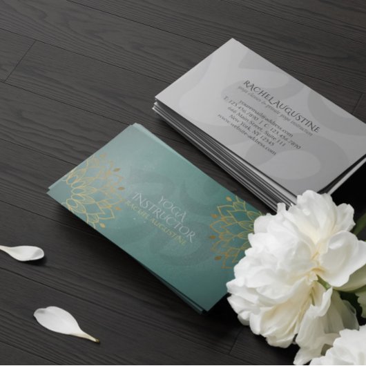 Yoga Instructor Chic Gold Floral om Symbol Mandala Visitekaartje