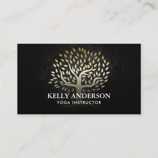 Yoga Instructor Elegant Gold Tree Visitekaartje (Voorkant)