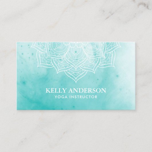 Yoga Instructor Elegant Waterverf Lotus Mandala Visitekaartje (Voorkant)