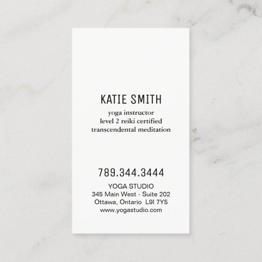 Yoga Instructor en Reiki Master Visitekaartjes (Achterkant)