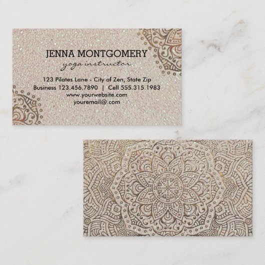 Yoga Instructor Faux Glitter | Boho Gold Mandala Visitekaartje (Voorkant / Achterkant)