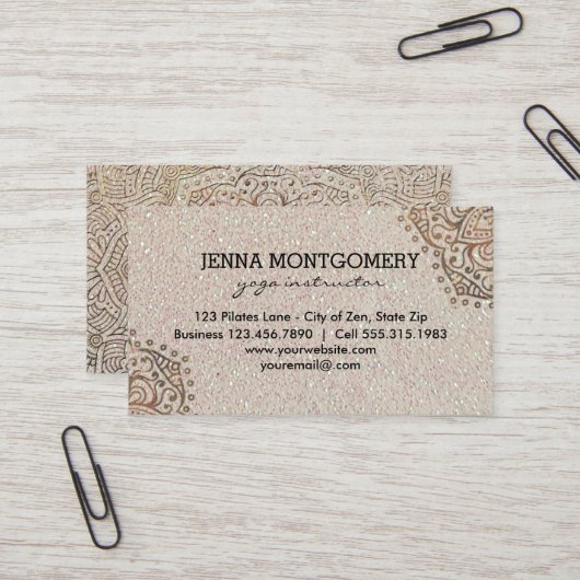 Yoga Instructor Faux Glitter | Boho Gold Mandala Visitekaartje (Voorkant / Achterkant in situ)