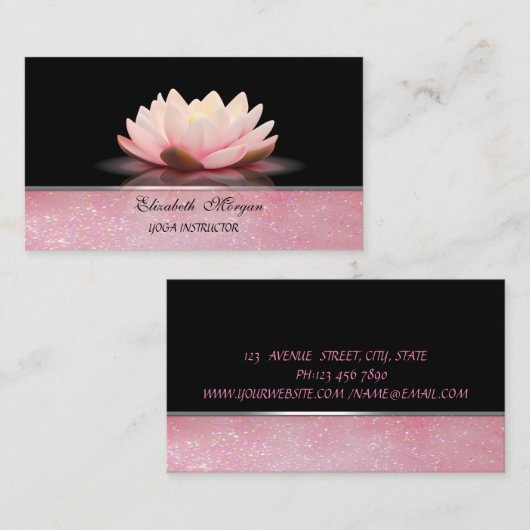 Yoga Instructor Glitter Lotus Flower Visitekaartje (Voorkant / Achterkant)