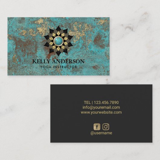 Yoga Instructor  Gold en Turquoise Lotus Visitekaartje (Voorkant / Achterkant)