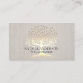 Yoga Instructor Gold Life Tree  Linen Visitekaartje (Voorkant)