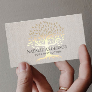 Yoga Instructor Gold Life Tree  Linen Visitekaartje