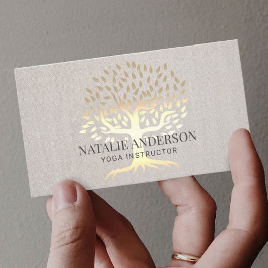 Yoga Instructor Gold Life Tree  Linen Visitekaartje
