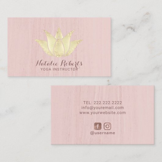 Yoga Instructor Gold Lotus Flower Blush Pink Spa Visitekaartje (Voorkant / Achterkant)
