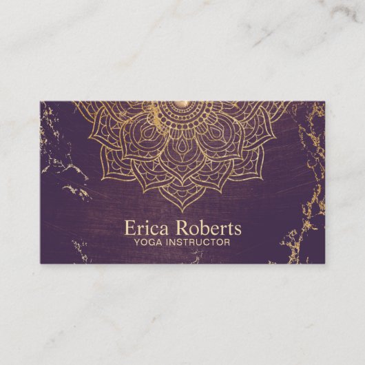 Yoga Instructor Gold Lotus Mandala  Paars Visitekaartje (Voorkant)