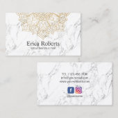 Yoga Instructor Gold Lotus Mandala White Marble Visitekaartje (Voorkant / Achterkant)