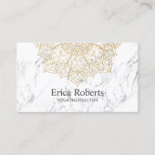 Yoga Instructor Gold Lotus Mandala White Marble Visitekaartje (Voorkant)