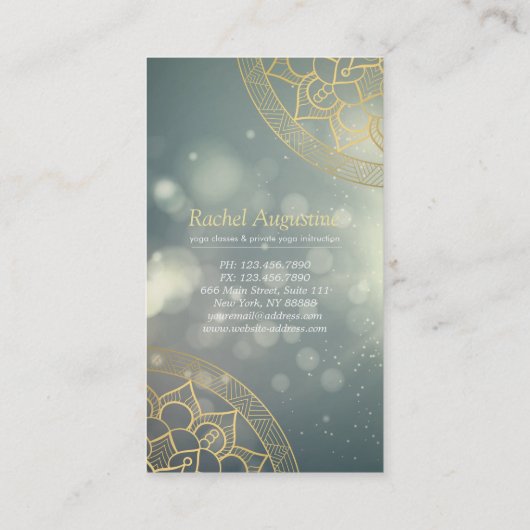 Yoga Instructor Gold Mandala Green Bokeh Lichten Visitekaartje (Achterkant)