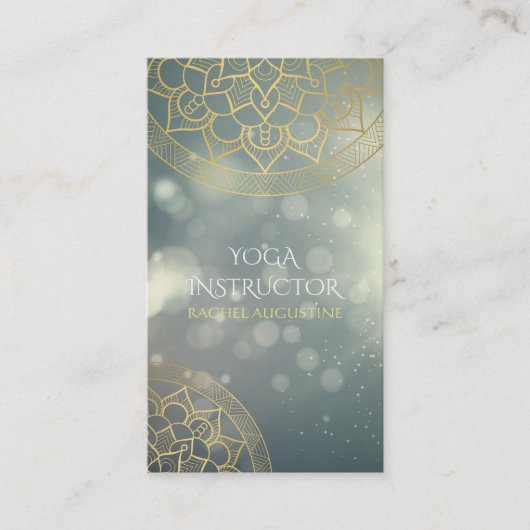 Yoga Instructor Gold Mandala Green Bokeh Lichten Visitekaartje (Voorkant)