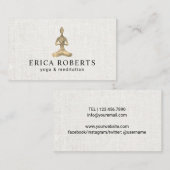Yoga Instructor Gold Meditation Pose Elegant Linen Visitekaartje (Voorkant / Achterkant)