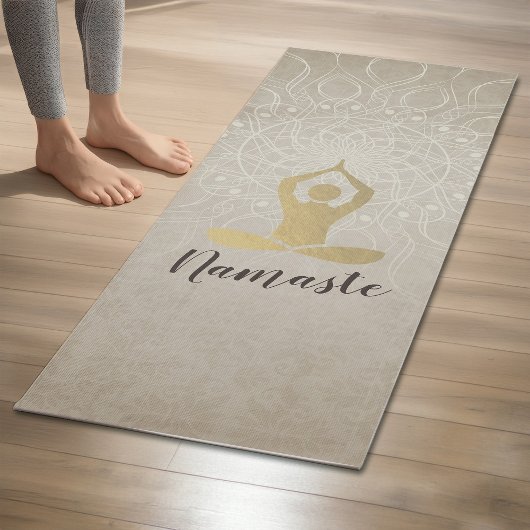 Yoga Instructor Gold Meditation Pose White Mandala Yogamat