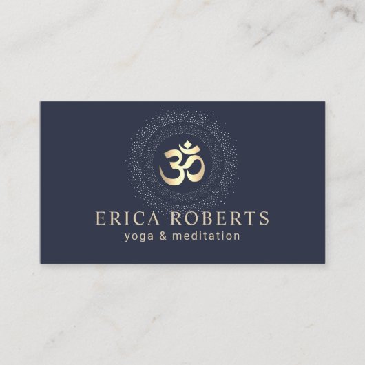 Yoga Instructor Gold Om Symbol Navy Meditation Visitekaartje (Voorkant)