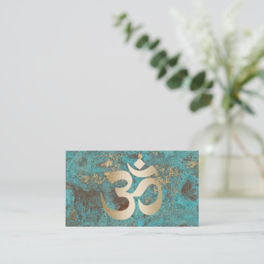 Yoga Instructor  Gold Om Symbol Turquoise Visitekaartje (Staand voorkant)