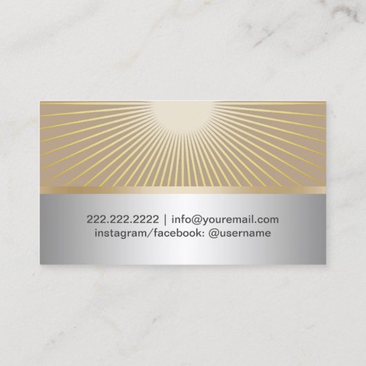Yoga Instructor Gold Rays Modern Silver Visitekaartje (Achterkant)