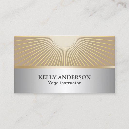 Yoga Instructor Gold Rays Modern Silver Visitekaartje (Voorkant)