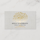 Yoga Instructor Gold Tree Elegant Linen Visitekaartje (Voorkant)