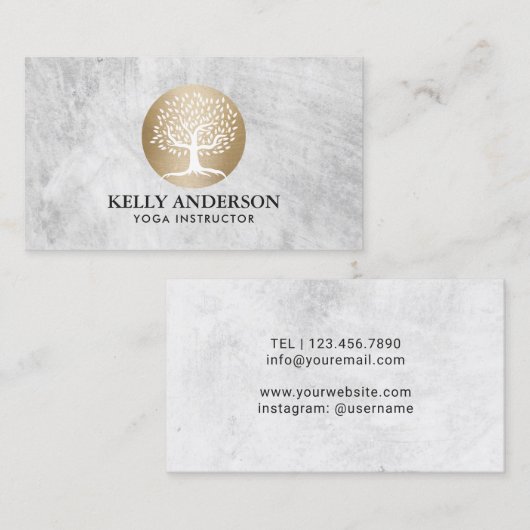 Yoga Instructor Gold Tree Logo Pilates Visitekaartje (Voorkant / Achterkant)