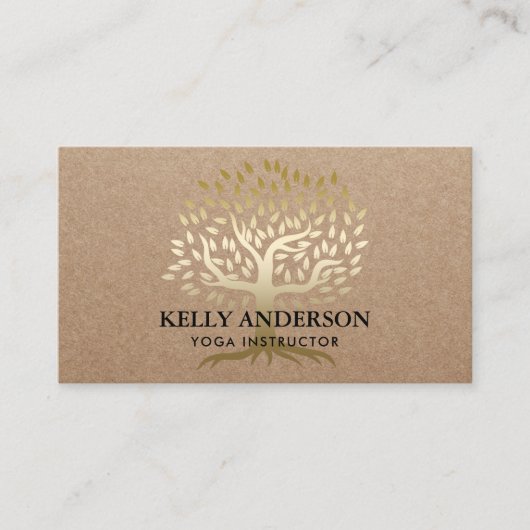Yoga Instructor Gold Tree Rustic Kraft Visitekaartje (Voorkant)