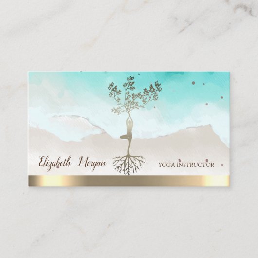 Yoga Instructor Gold Tree Women Silhouette Visitekaartje (Voorkant)