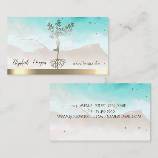 Yoga Instructor Gold Tree Women Silhouette Visitekaartje (Voorkant / Achterkant)