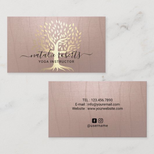 Yoga Instructor  Gold Zen Tree Spa Visitekaartje (Voorkant / Achterkant)