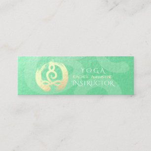 Yoga Instructor Green Gold Meditation Pose ZEN OM Mini Visitekaartje